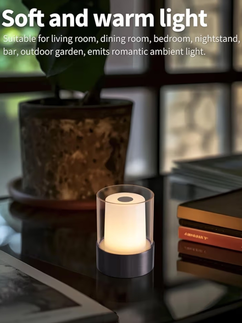 Cylinder LED Table Lamps - Set of 2, Soft And Warm, 3 Touch Levels, Rechargeable - Picture 6 of 6